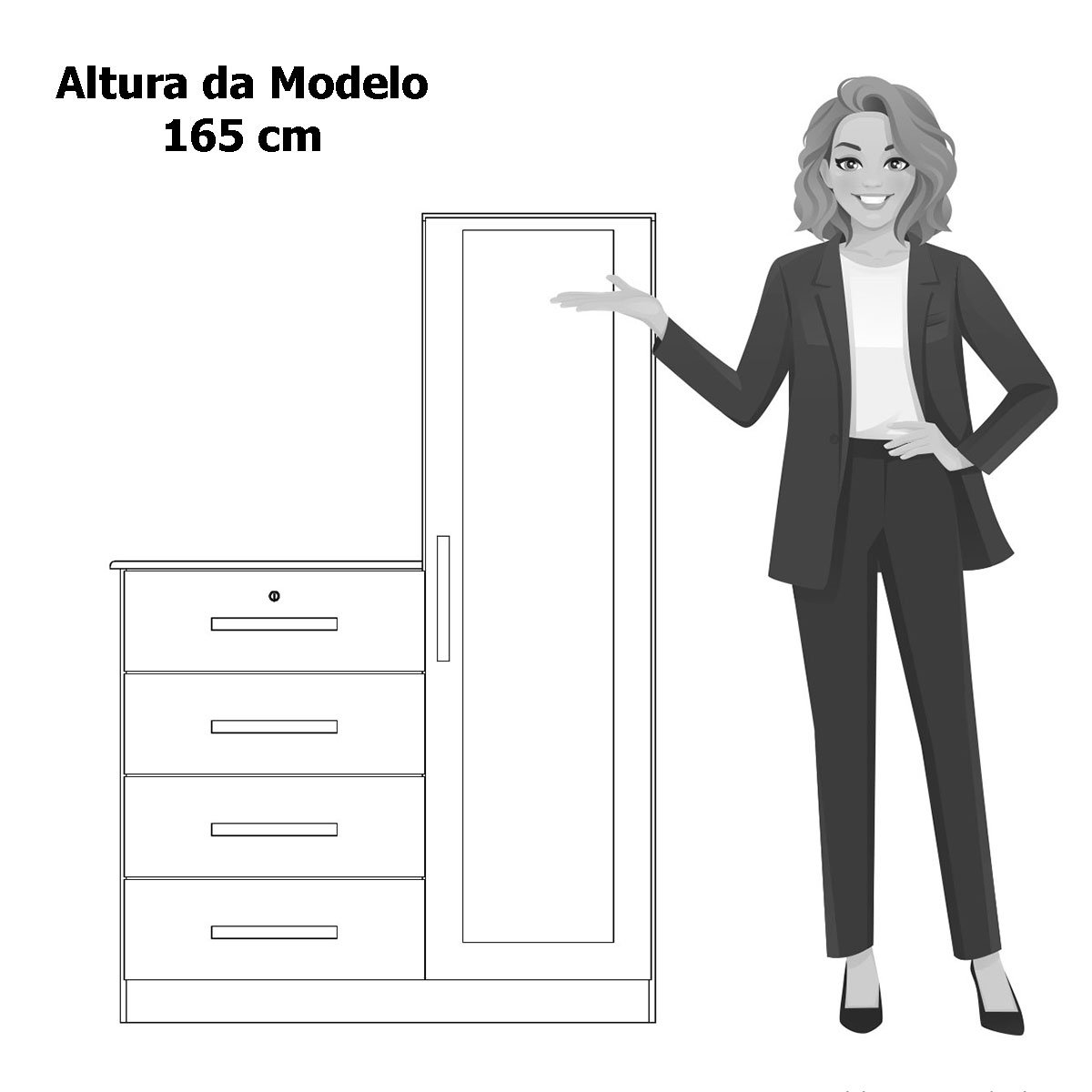 Cômoda Guarda-Roupa Caribe 4 Gavetas 1 Porta com Espelho  Cinamomo/Off White