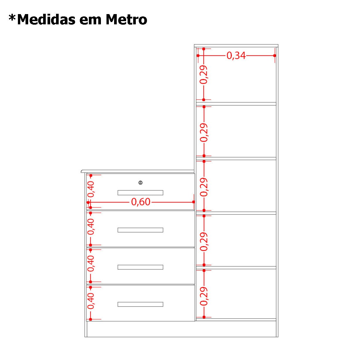 Cômoda Guarda-Roupa Caribe 4 Gavetas 1 Porta com Espelho  Freijo/Off White
