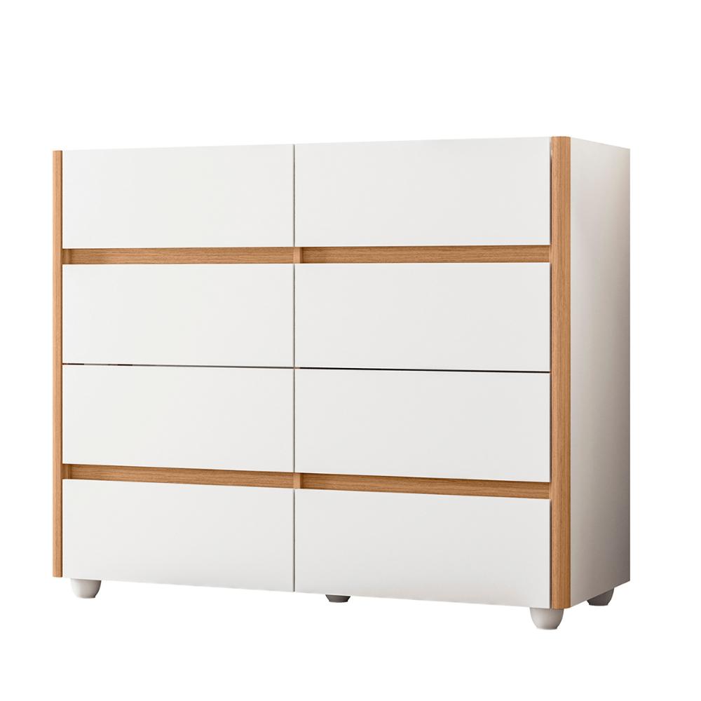 Cômoda Infinite 120cm 8 Gavetas com Pés Branco/Freijo