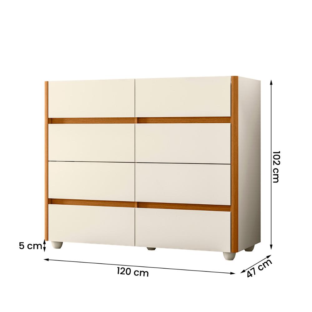 Cômoda Infinite 120cm 8 Gavetas com Pés Off White/Cinamomo