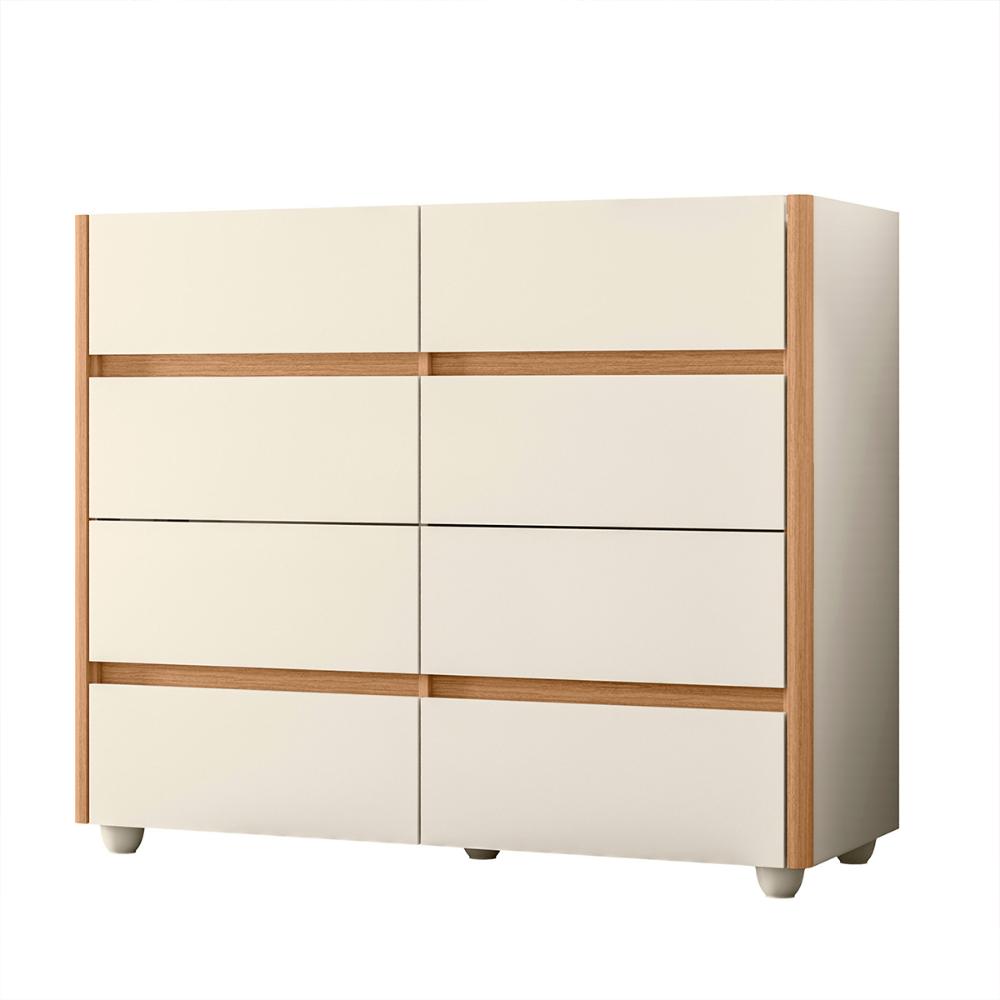 Cômoda Infinite 120cm 8 Gavetas com Pés Off White/Freijo