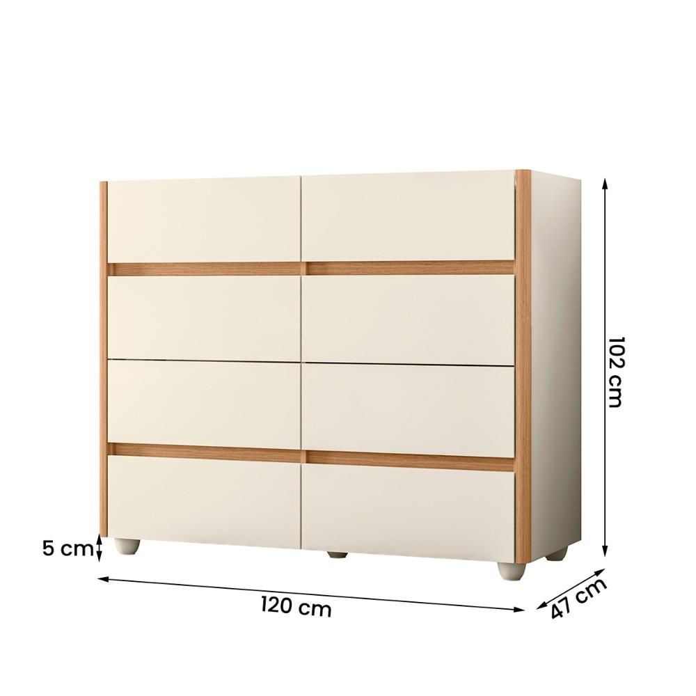 Cômoda Infinite 120cm 8 Gavetas com Pés Off White/Freijo
