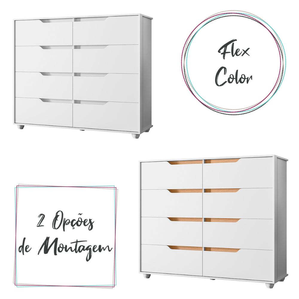 Cômoda Quarto Doble com 8 Gavetas e Pés  Branco/Freijo