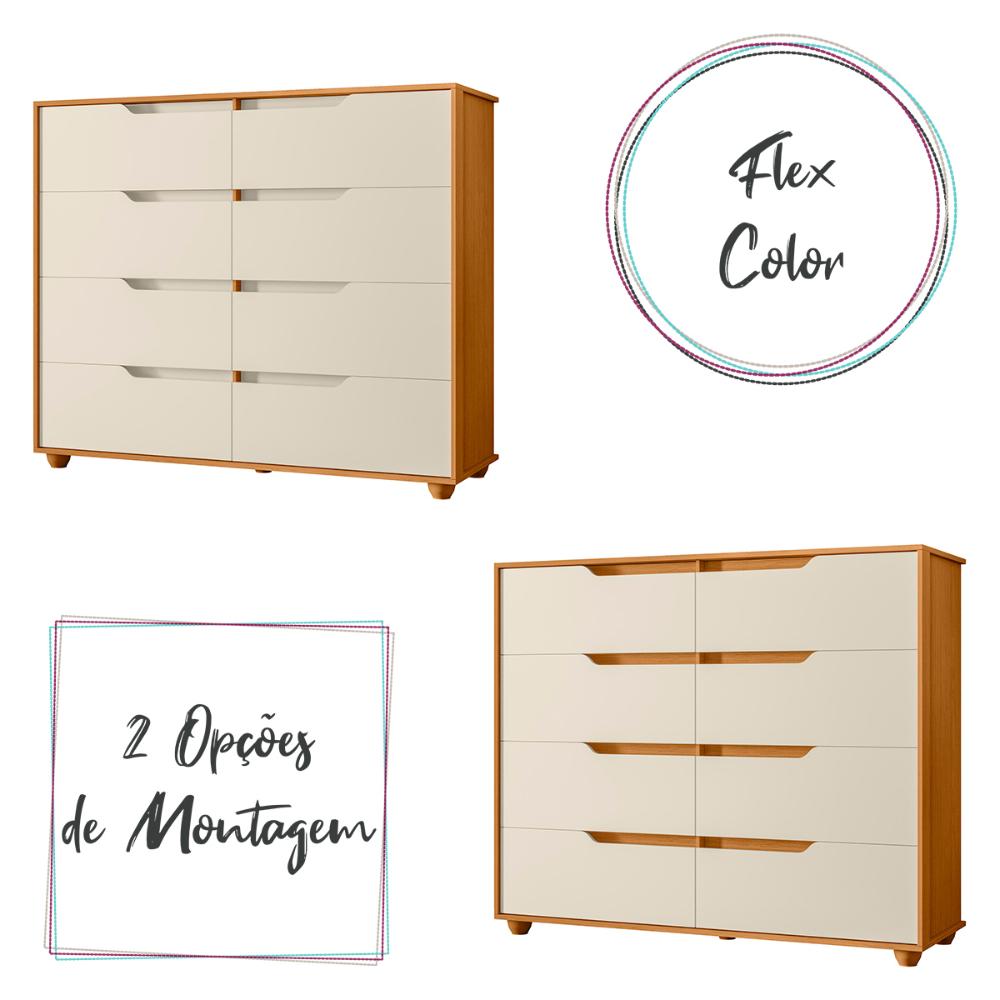 Cômoda Quarto Doble com 8 Gavetas e Pés  Cinamomo/Off White