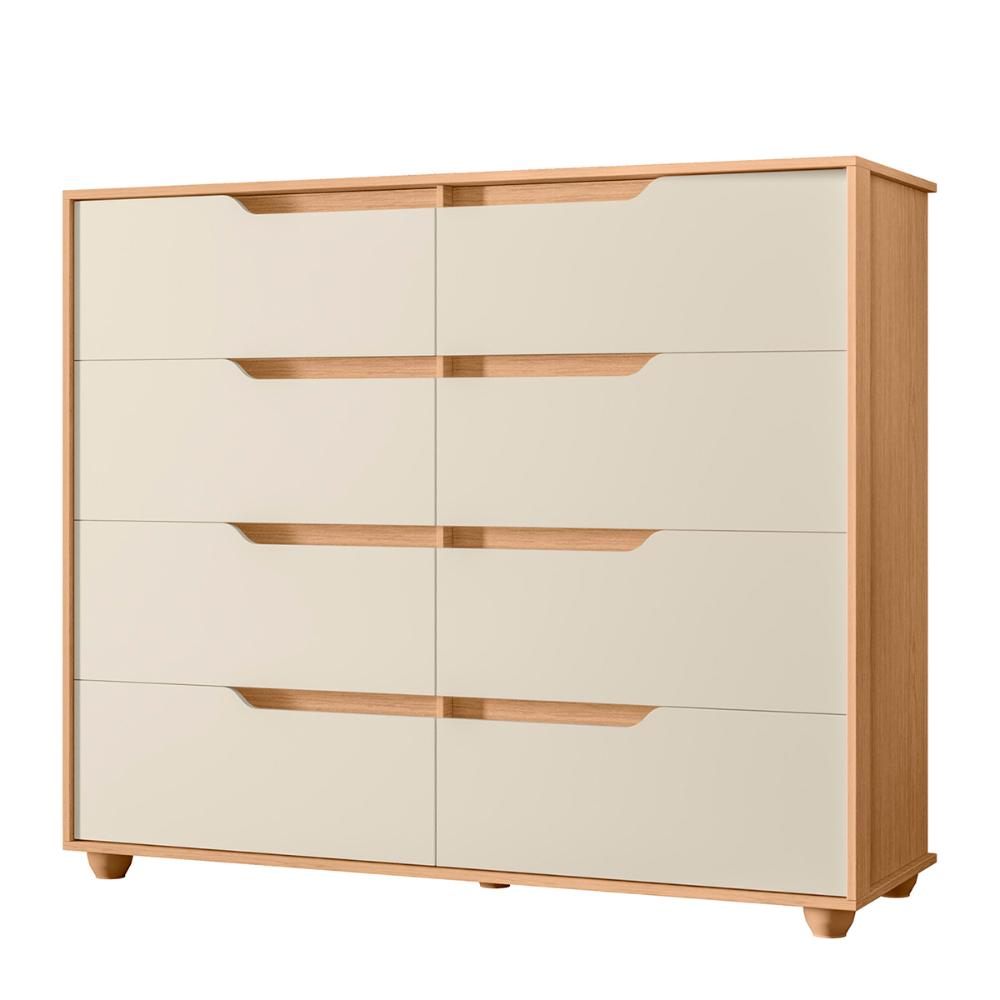 Cômoda Quarto Doble com 8 Gavetas e Pés  Freijo/Off White
