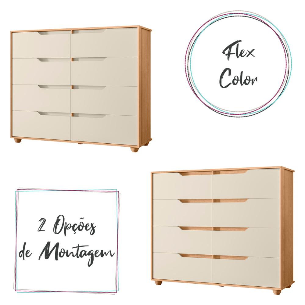 Cômoda Quarto Doble com 8 Gavetas e Pés  Freijo/Off White