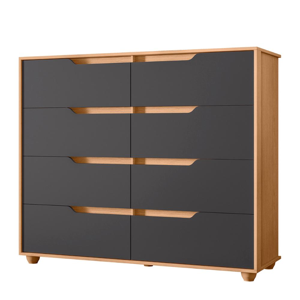 Cômoda Quarto Doble com 8 Gavetas e Pés  Freijo/Titanium
