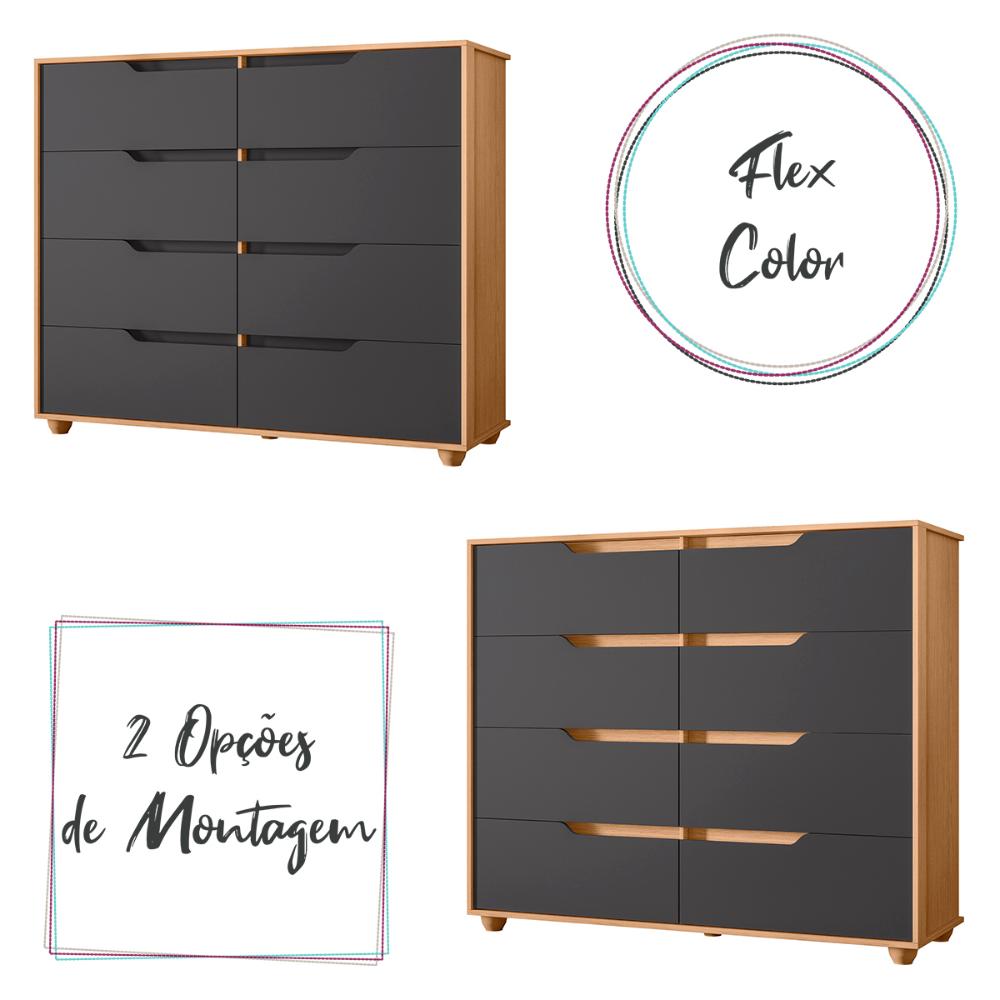 Cômoda Quarto Doble com 8 Gavetas e Pés  Freijo/Titanium