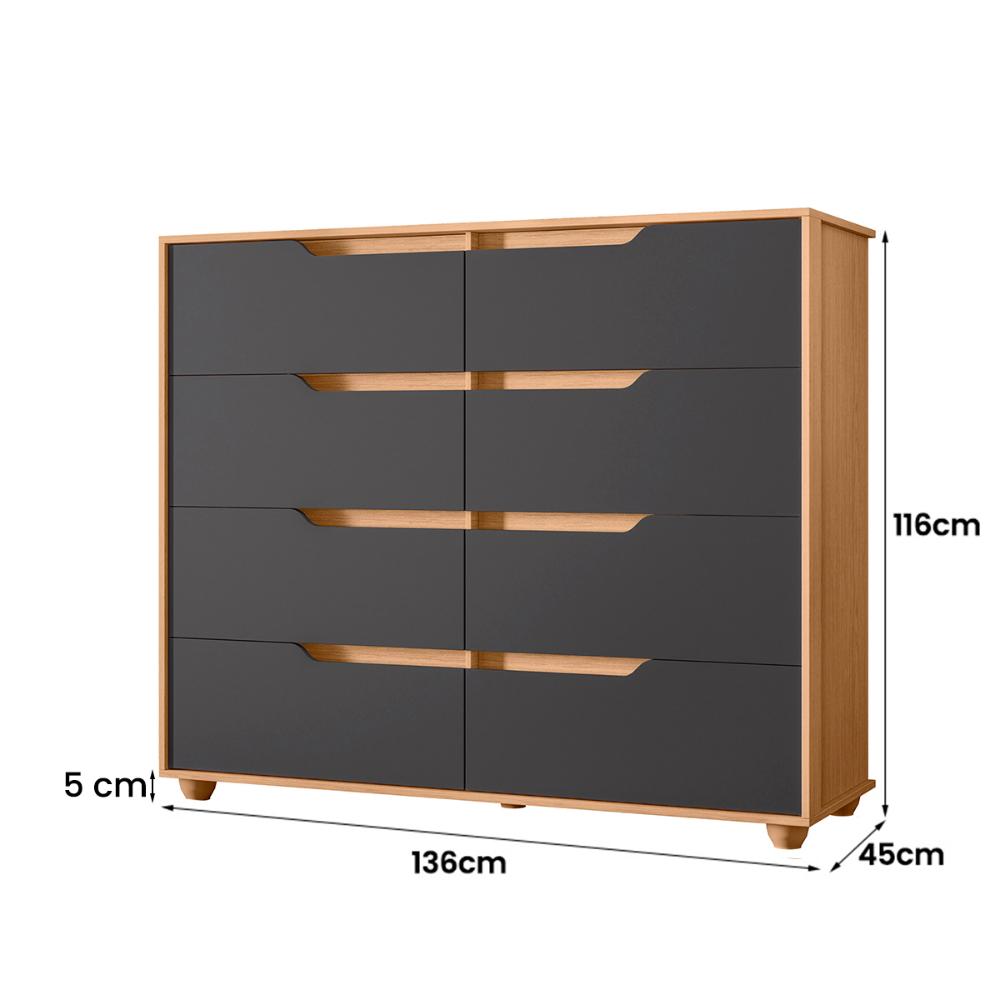 Cômoda Quarto Doble com 8 Gavetas e Pés  Freijo/Titanium