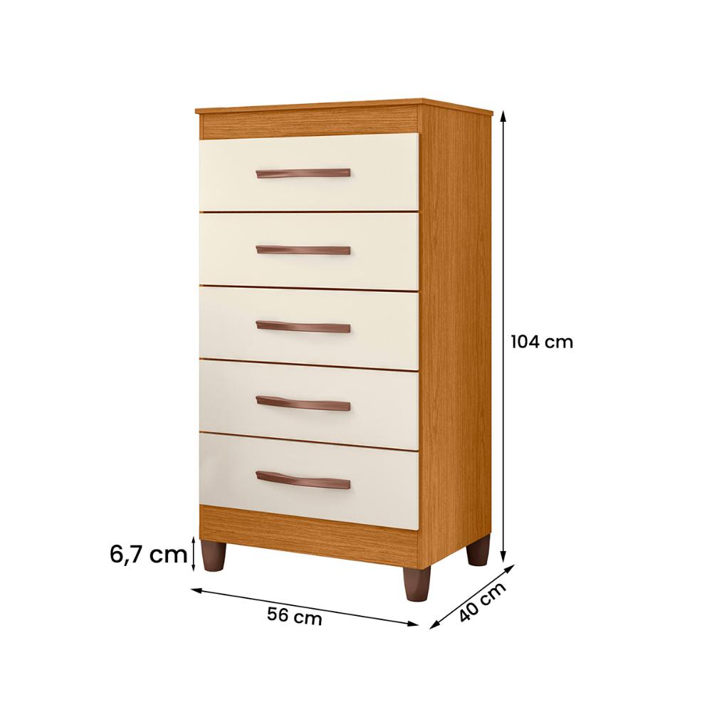 Cômoda Quarto Esmeralda com 5 Gavetas  Cinamomo/Off White