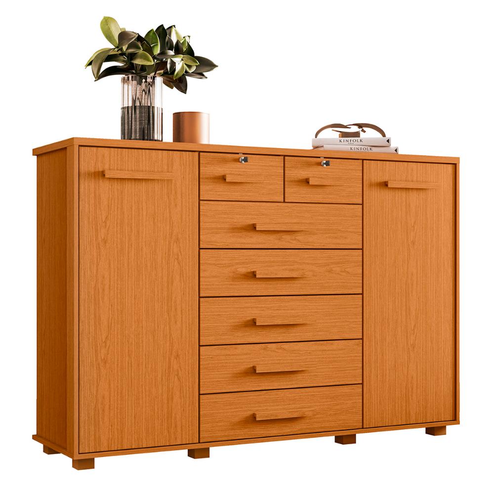 Cômoda Quarto Fontana com 7 Gavetas e 2 Portas Cinamomo