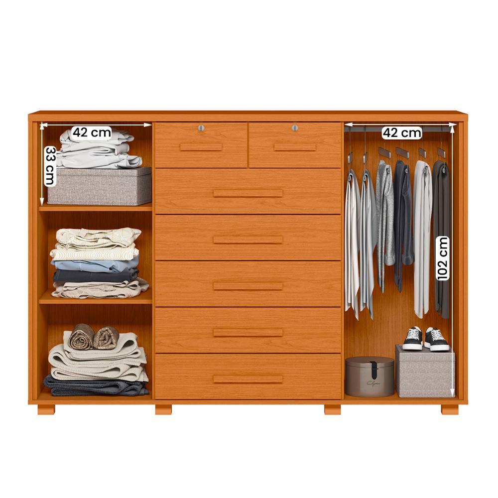 Cômoda Quarto Fontana com 7 Gavetas e 2 Portas Cinamomo