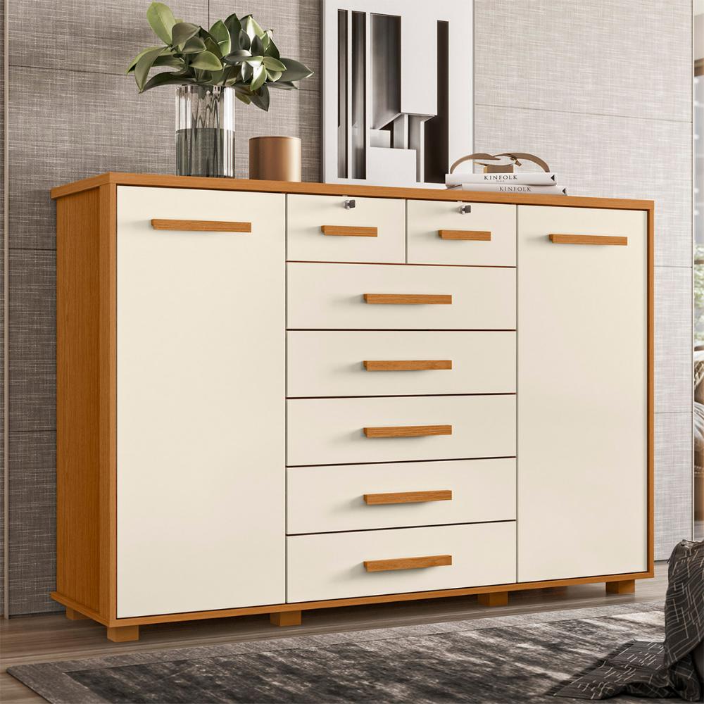 Cômoda Quarto Fontana com 7 Gavetas e 2 Portas Cinamomo/Off White
