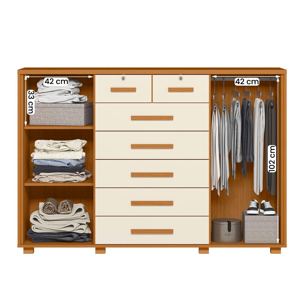 Cômoda Quarto Fontana com 7 Gavetas e 2 Portas Cinamomo/Off White
