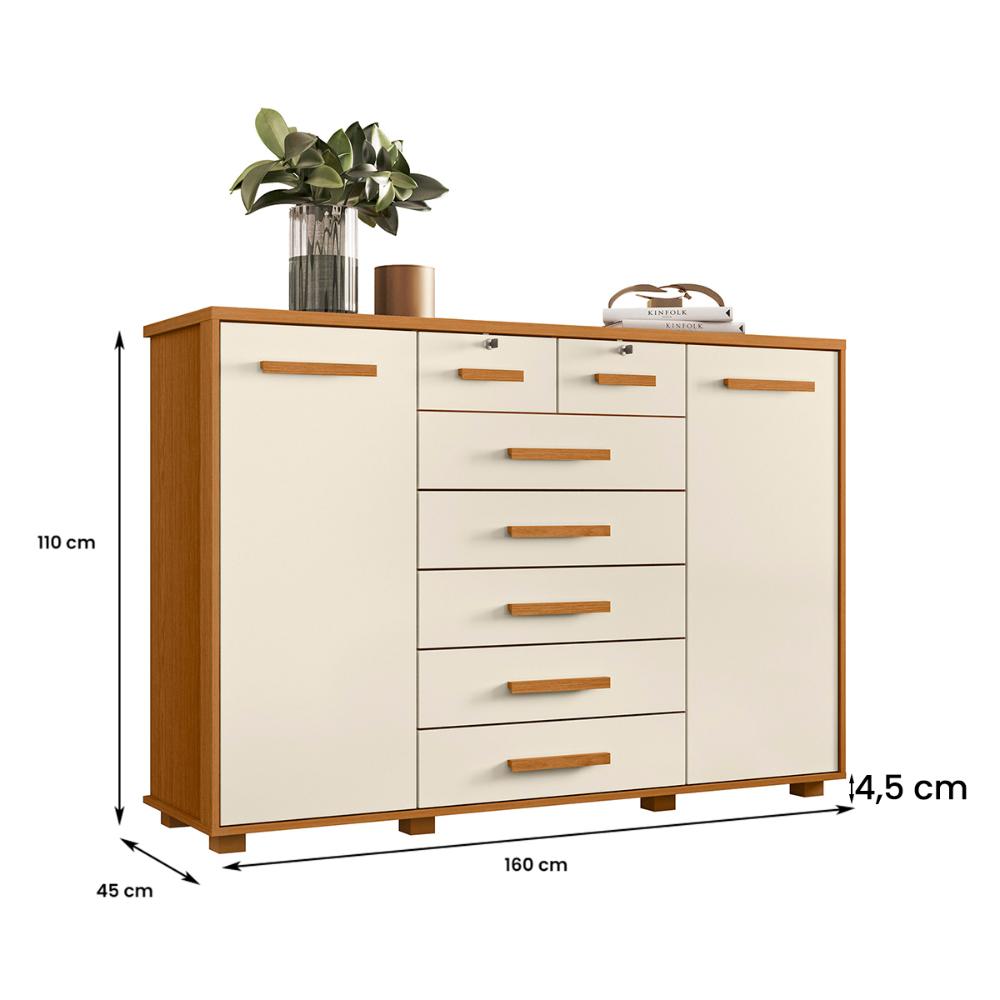 Cômoda Quarto Fontana com 7 Gavetas e 2 Portas Cinamomo/Off White