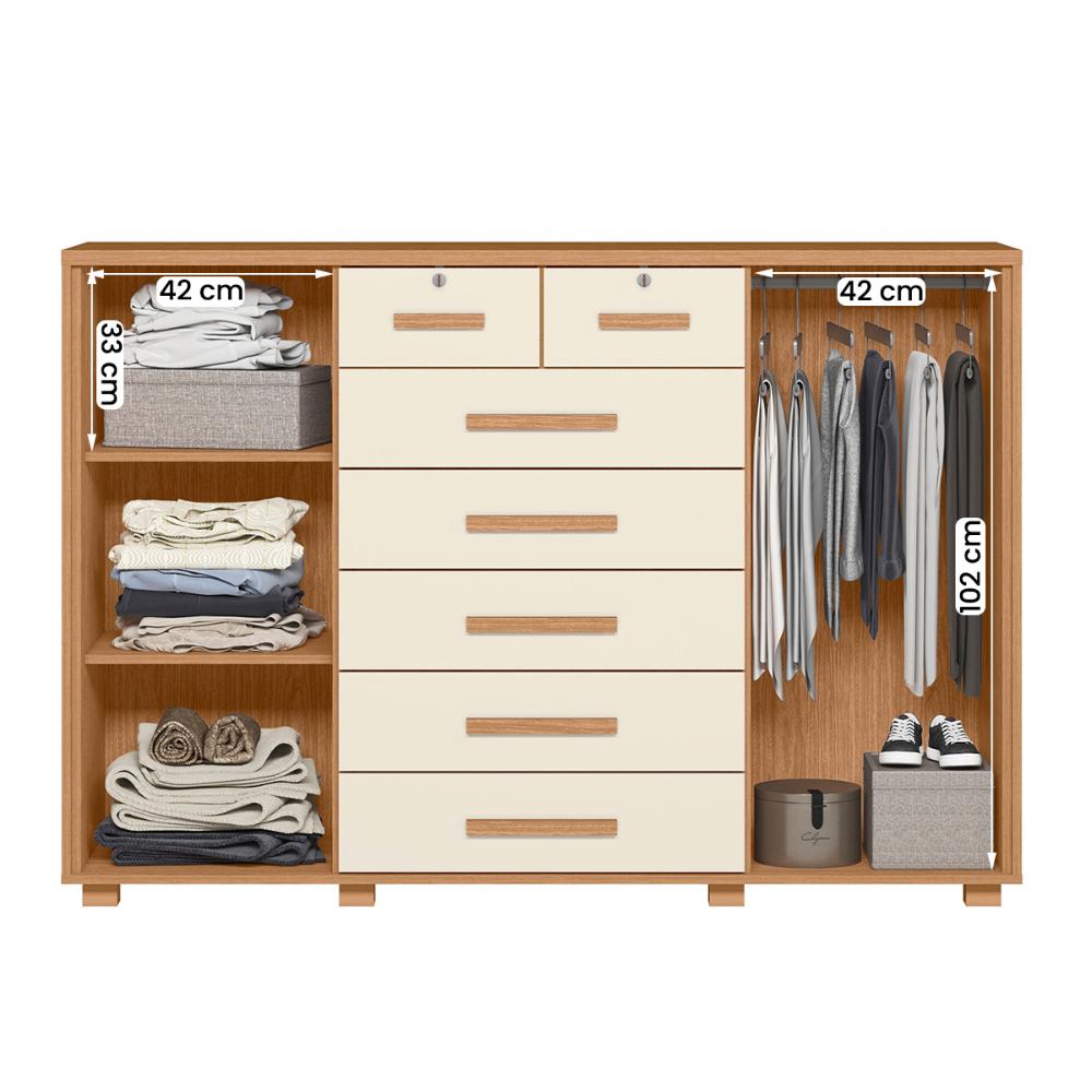 Cômoda Quarto Fontana com 7 Gavetas e 2 Portas Freijo/Off White