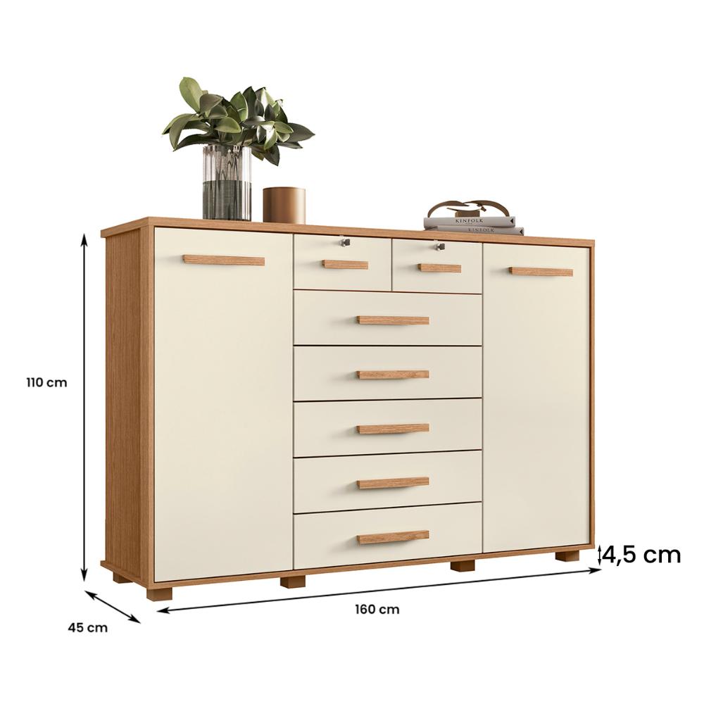 Cômoda Quarto Fontana com 7 Gavetas e 2 Portas Freijo/Off White