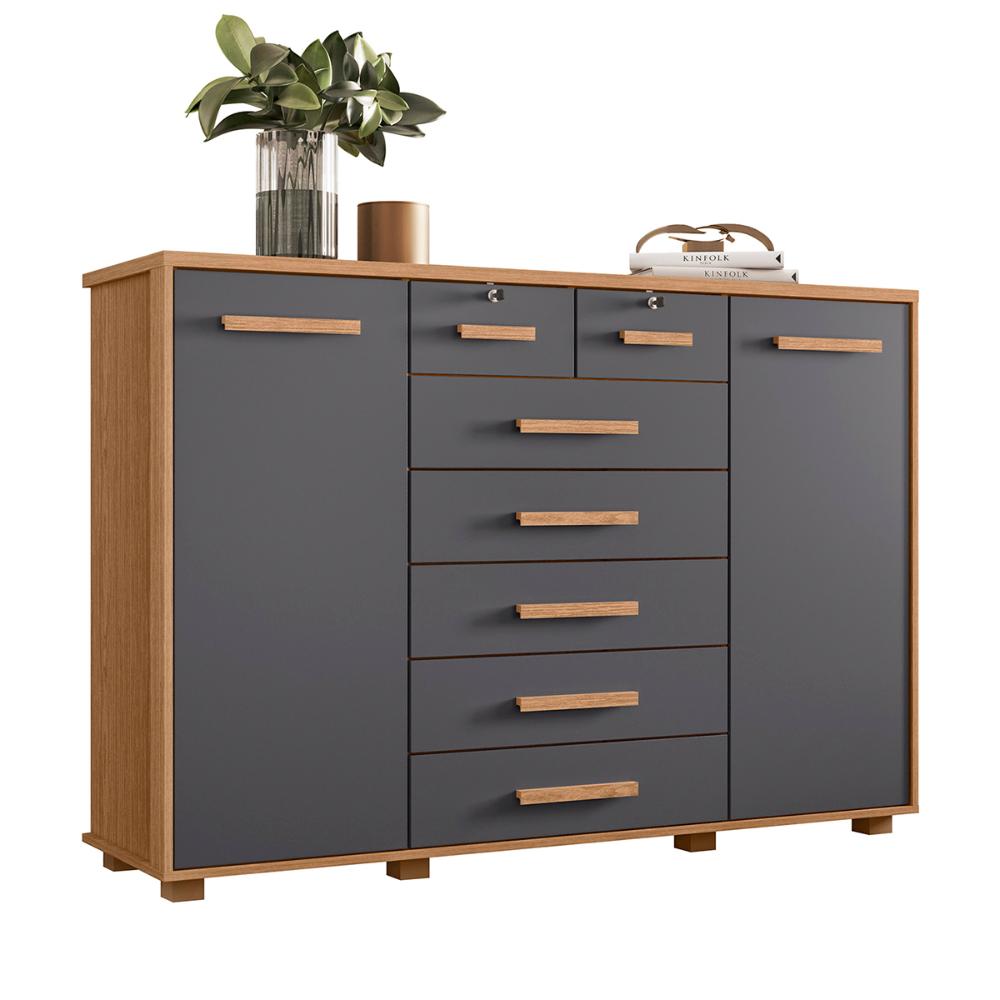 Cômoda Quarto Fontana com 7 Gavetas e 2 Portas Freijo/Titanium