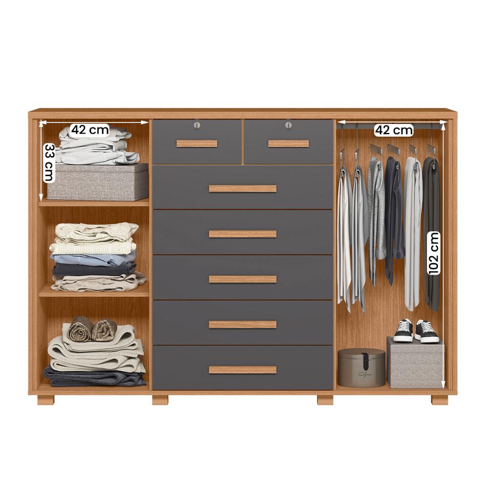 Cômoda Quarto Fontana com 7 Gavetas e 2 Portas Freijo/Titanium