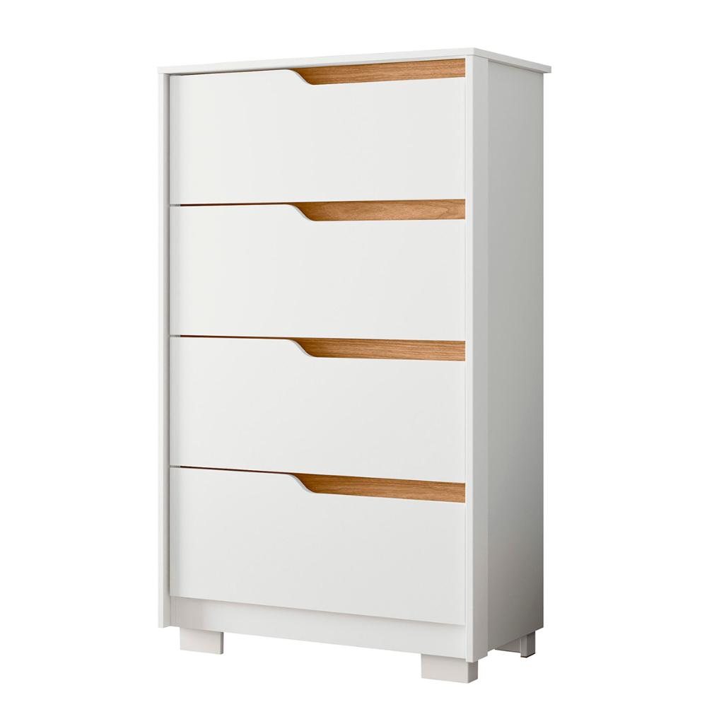 Cômoda Quarto Sole com 4 Gavetas e Pés  Branco/Freijo