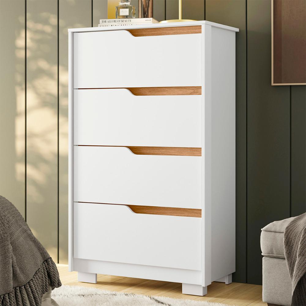 Cômoda Quarto Sole com 4 Gavetas e Pés  Branco/Freijo