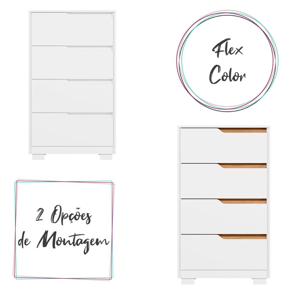 Cômoda Quarto Sole com 4 Gavetas e Pés  Branco/Freijo