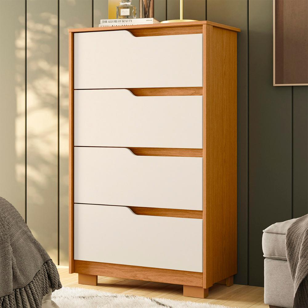 Cômoda Quarto Sole com 4 Gavetas e Pés  Cinamomo/Off White