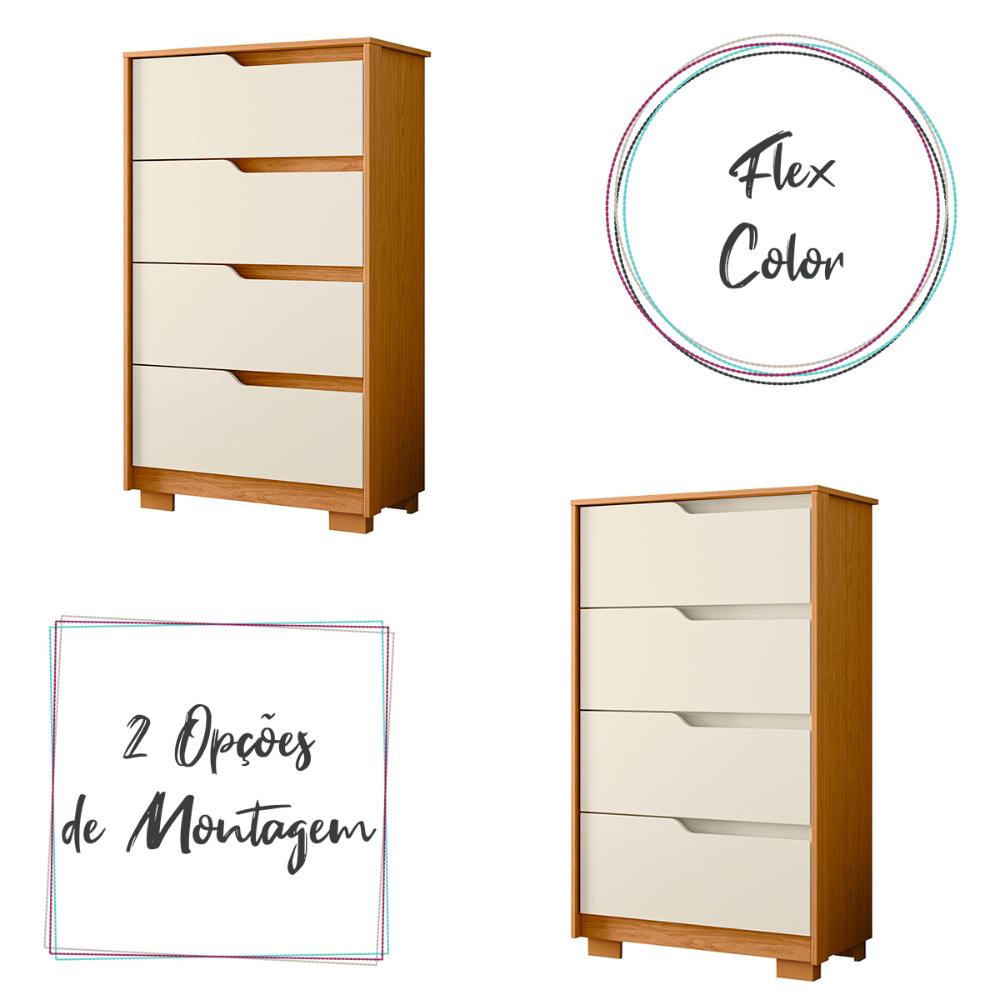 Cômoda Quarto Sole com 4 Gavetas e Pés  Cinamomo/Off White