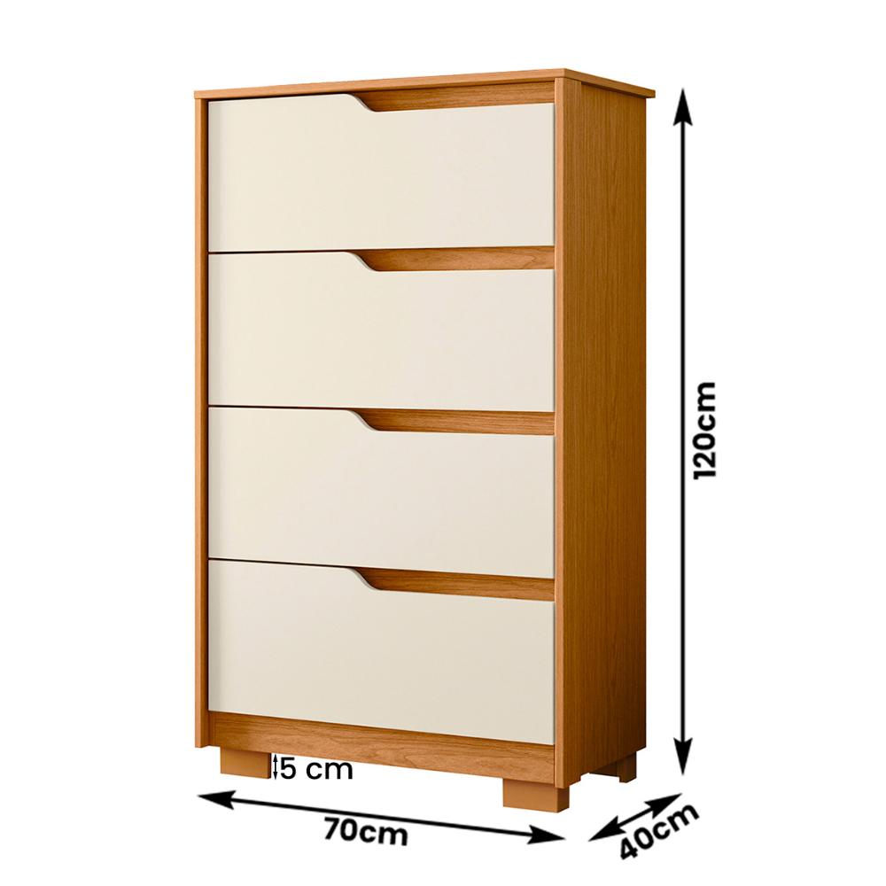 Cômoda Quarto Sole com 4 Gavetas e Pés  Cinamomo/Off White
