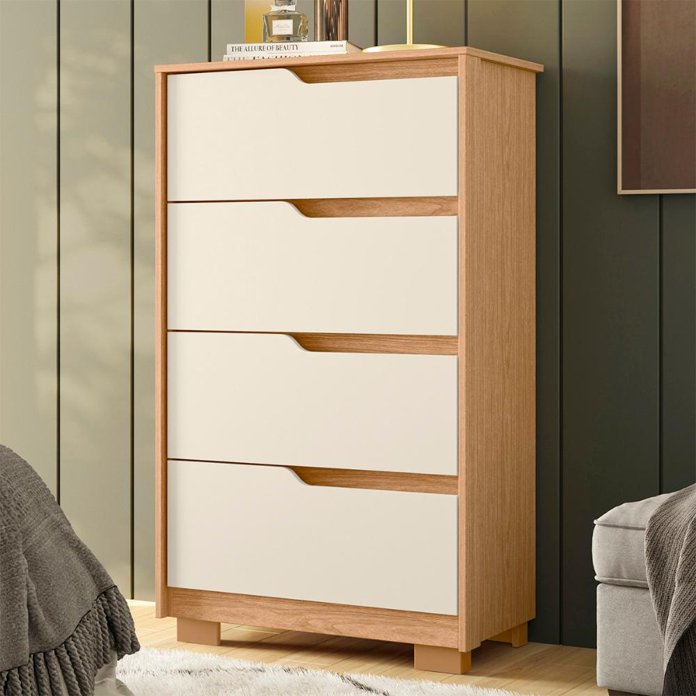 Cômoda Quarto Sole com 4 Gavetas e Pés  Freijo/Off White