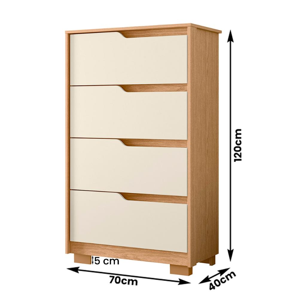 Cômoda Quarto Sole com 4 Gavetas e Pés  Freijo/Off White