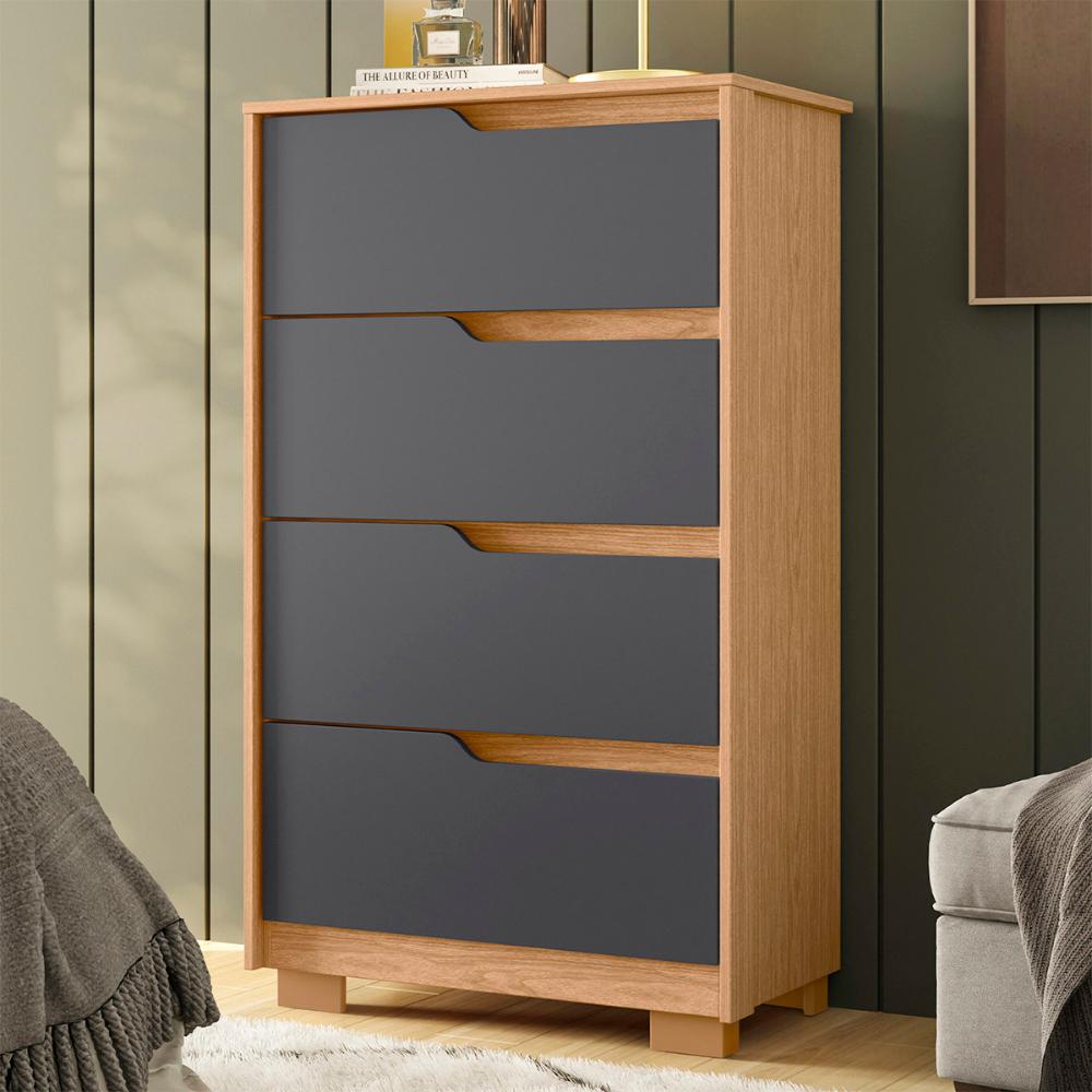 Cômoda Quarto Sole com 4 Gavetas e Pés  Freijo/Titanium