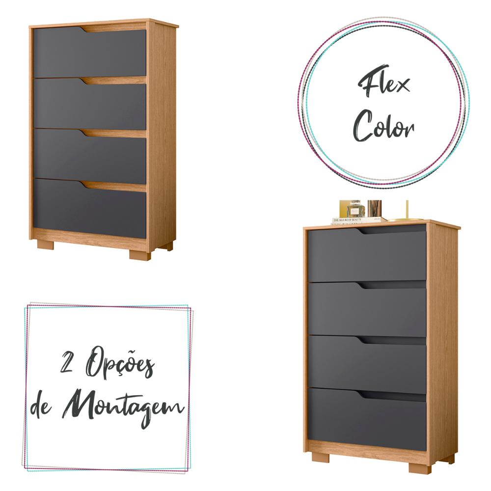 Cômoda Quarto Sole com 4 Gavetas e Pés  Freijo/Titanium