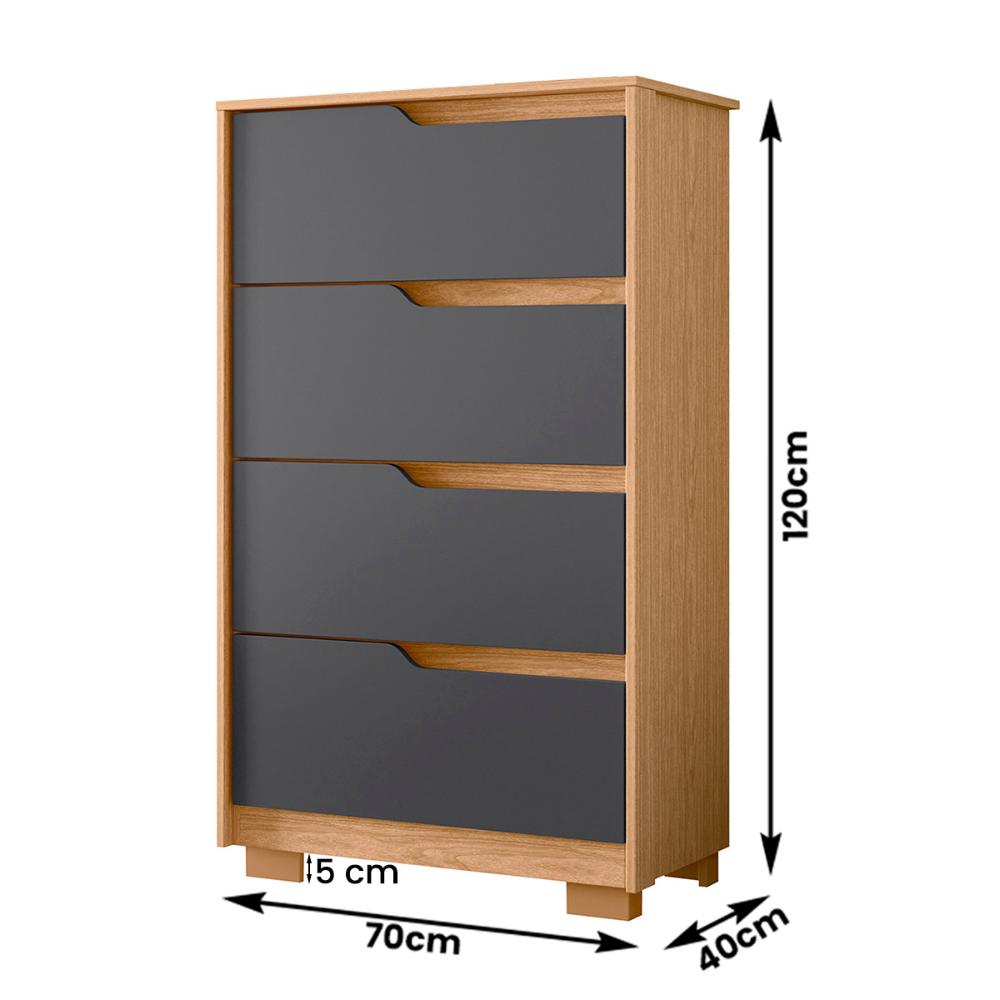 Cômoda Quarto Sole com 4 Gavetas e Pés  Freijo/Titanium