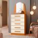 Cômoda Quarto Veneza com 5 Gavetas e Espelho Cinamomo/Off White