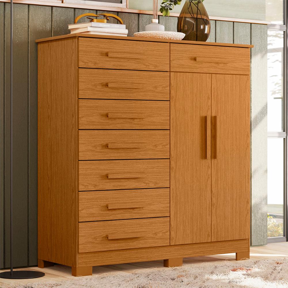Cômoda Quarto Verona com 8 Gavetas e 2 Portas com Cabideiro Cinamomo