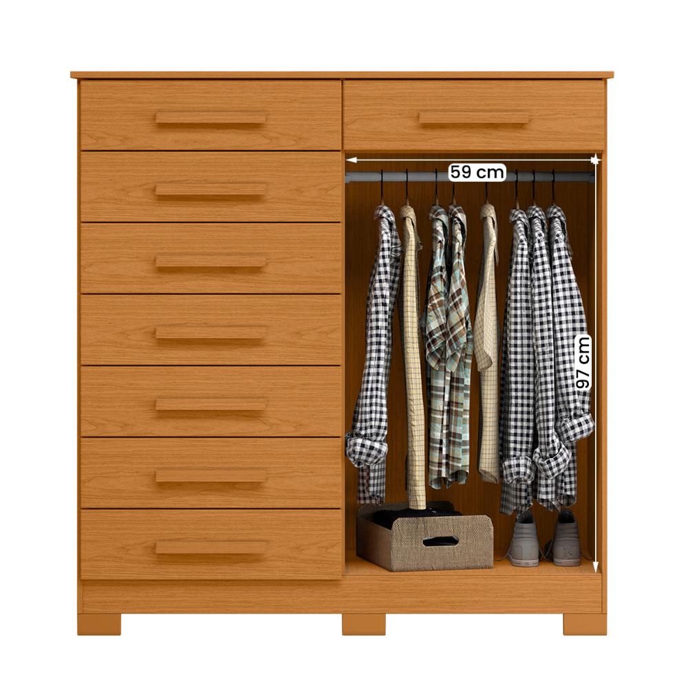 Cômoda Quarto Verona com 8 Gavetas e 2 Portas com Cabideiro Cinamomo