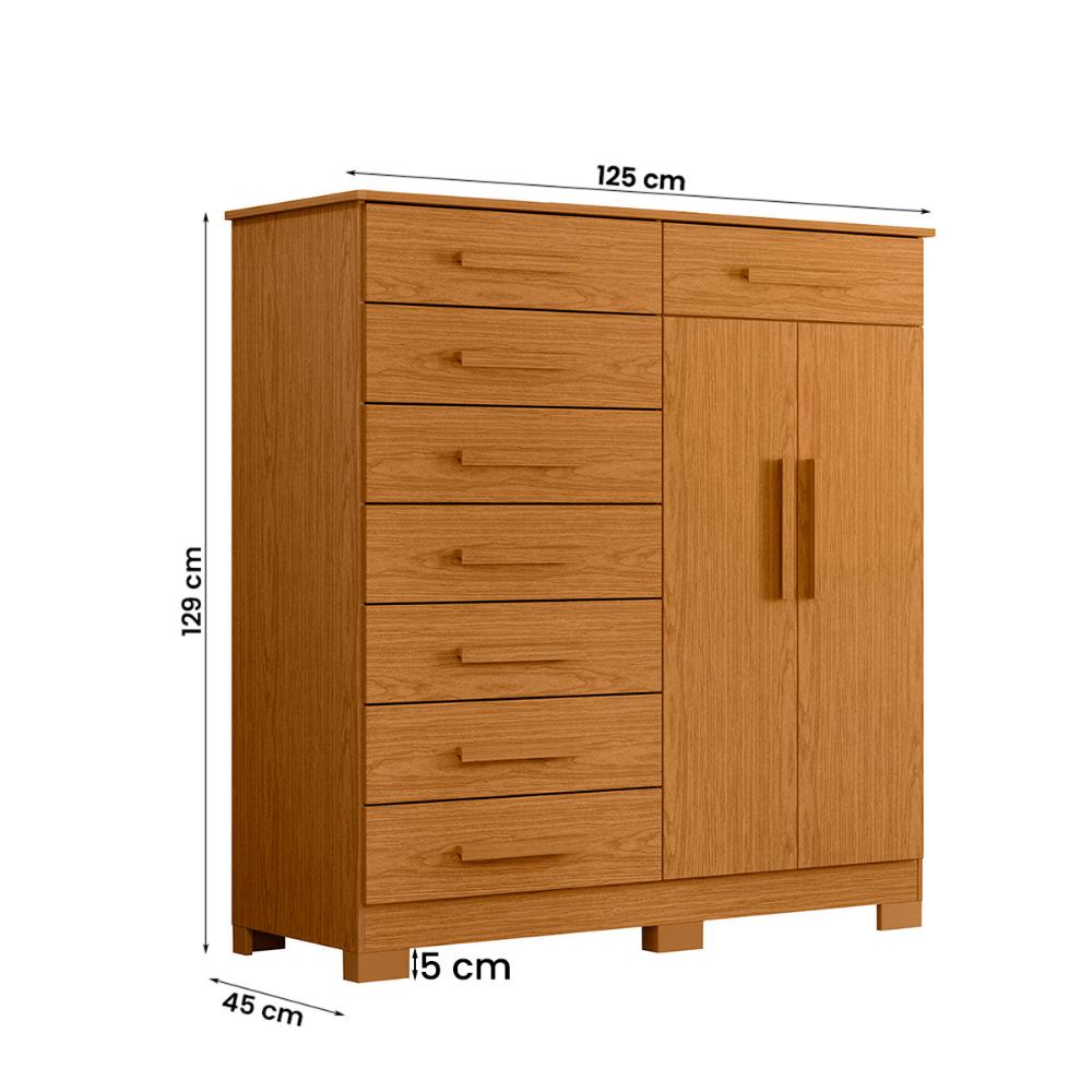 Cômoda Quarto Verona com 8 Gavetas e 2 Portas com Cabideiro Cinamomo