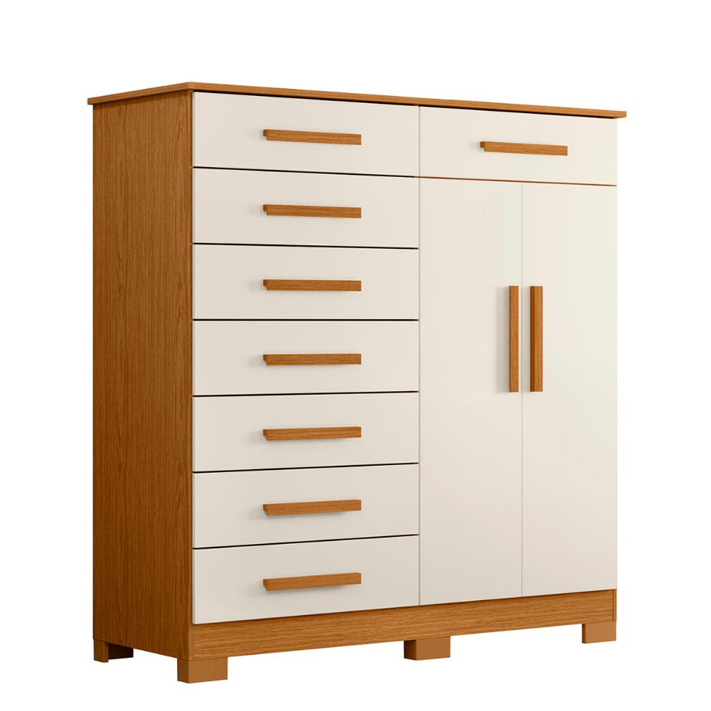 Cômoda Quarto Verona com 8 Gavetas e 2 Portas com Cabideiro Cinamomo/Off White
