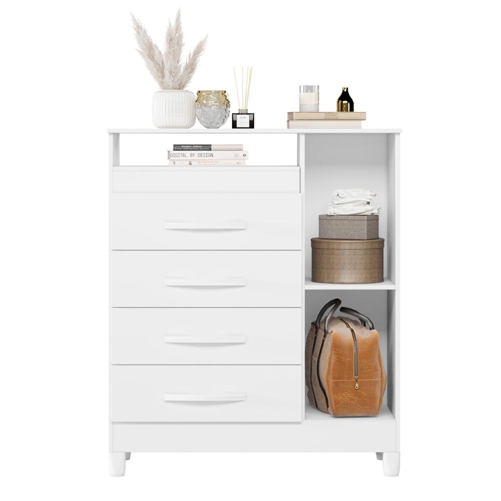 Cômoda Reyna Branco Titanium Azul Rosa 4 Gavetas