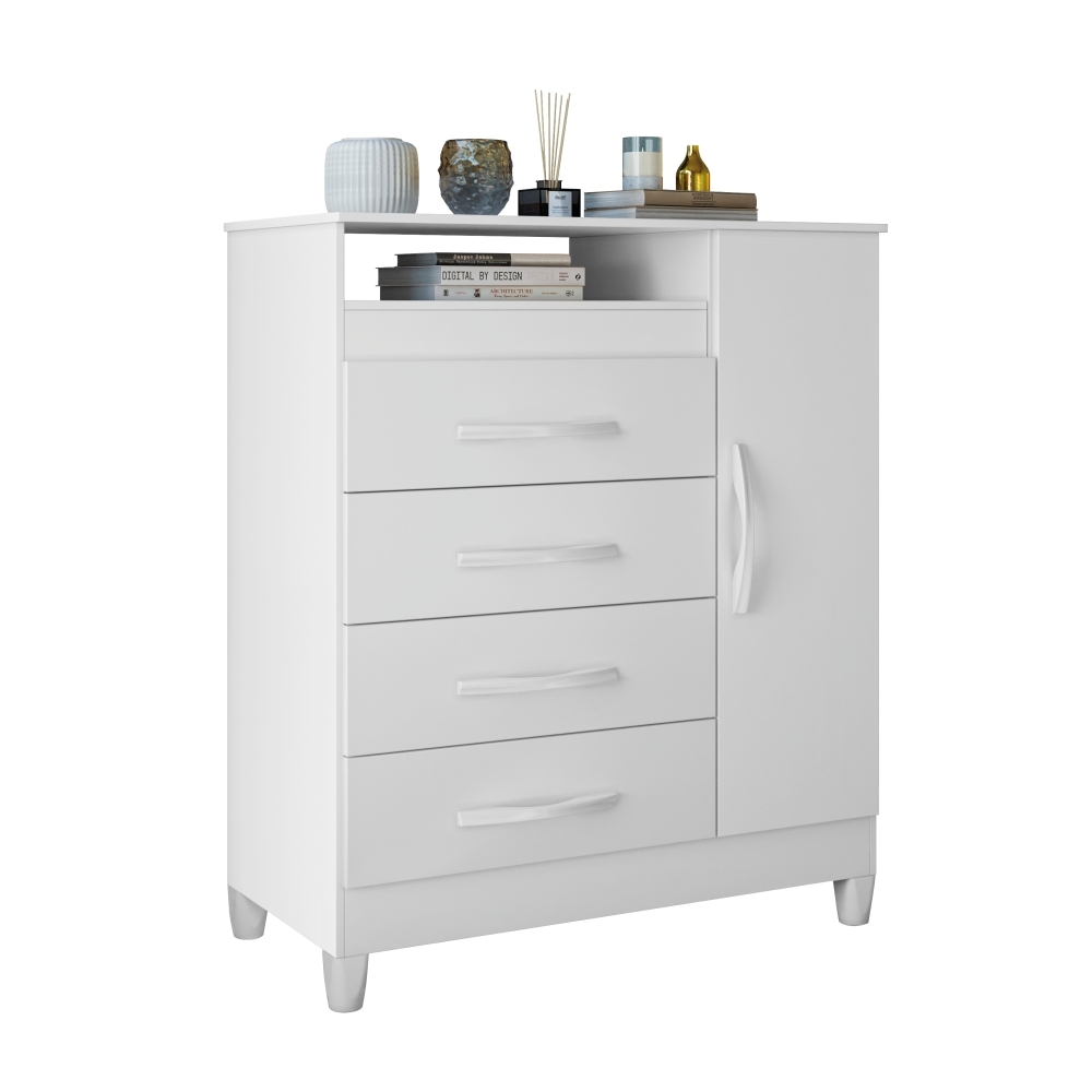 Cômoda Reyna Branco Titanium Azul Rosa 4 Gavetas