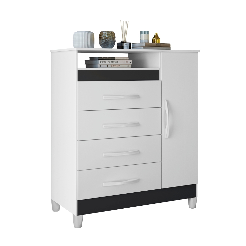 Cômoda Reyna Branco Titanium Azul Rosa 4 Gavetas