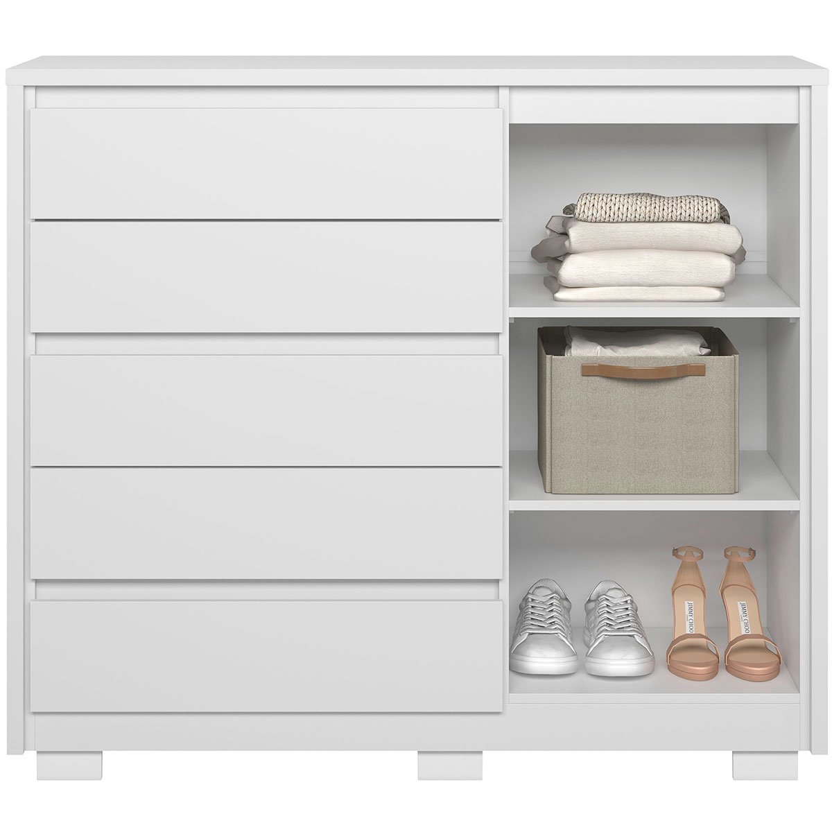 Cômoda Ripada Sapateira 5 Gavetas 1 Porta Duello Branco