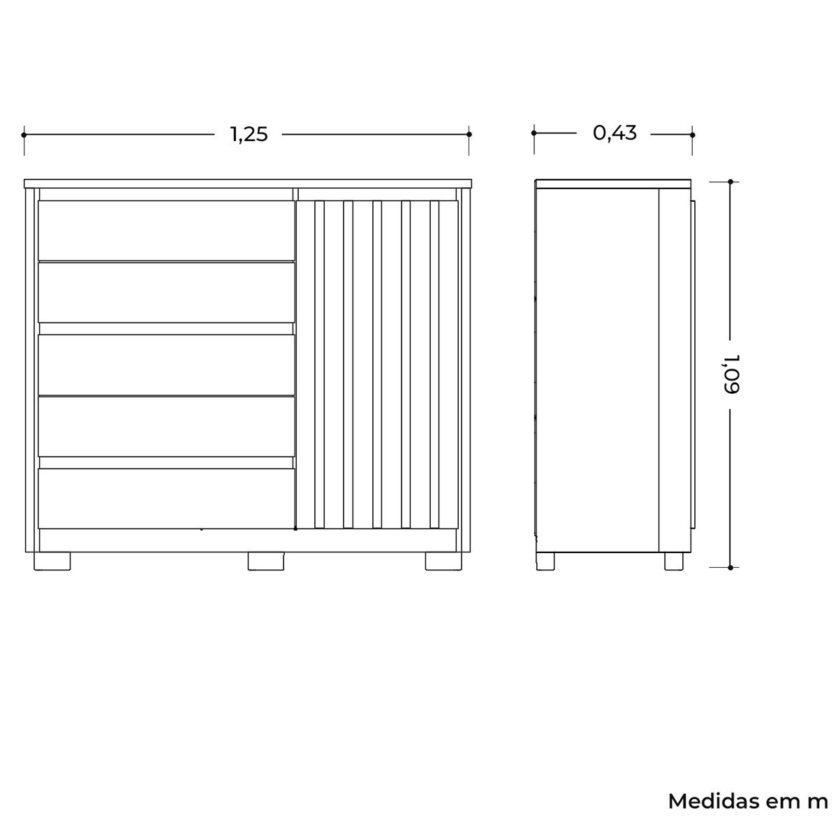 Cômoda Ripada Sapateira 5 Gavetas 1 Porta Duello Branco