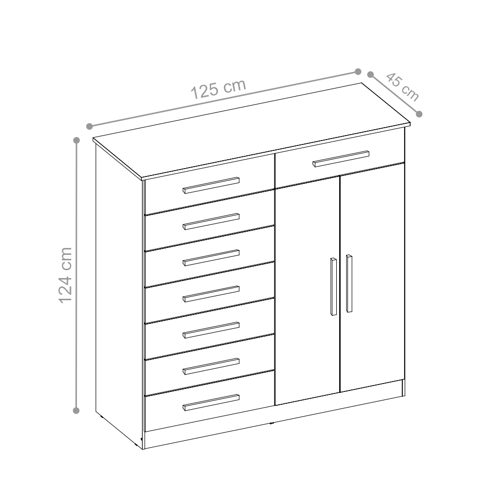 Cômoda Saavi Branco 8 Gavetas