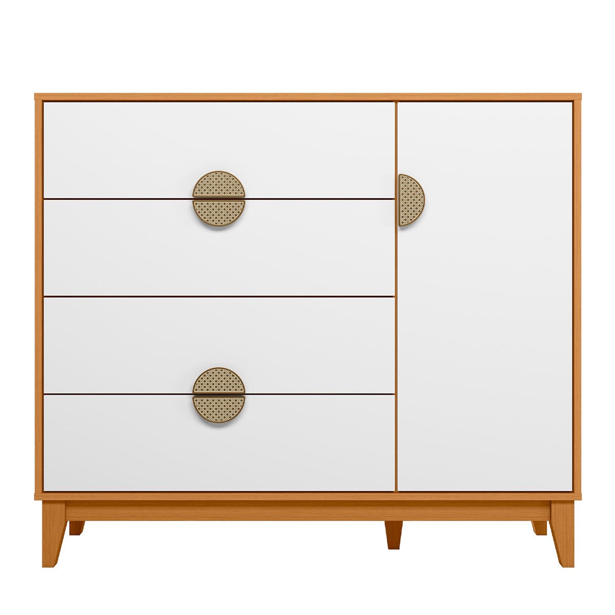 Cômoda Sapateira 4 Gavetas 1 Porta 100% MDF Cauê  Cinamomo/Branco