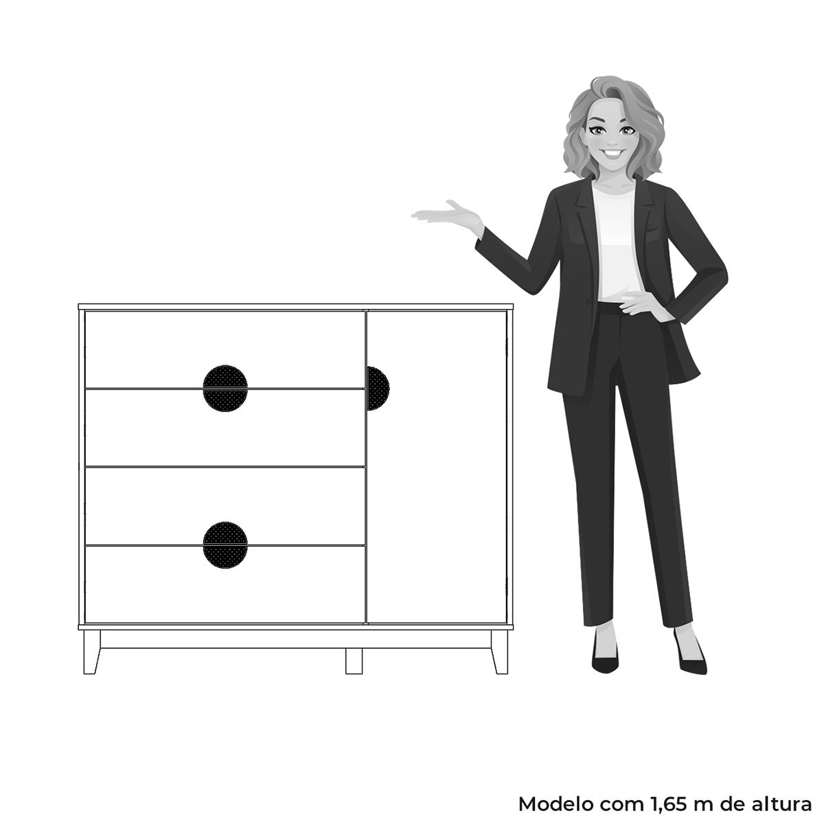 Cômoda Sapateira 4 Gavetas 1 Porta 100% MDF Cauê  Cinamomo/Branco