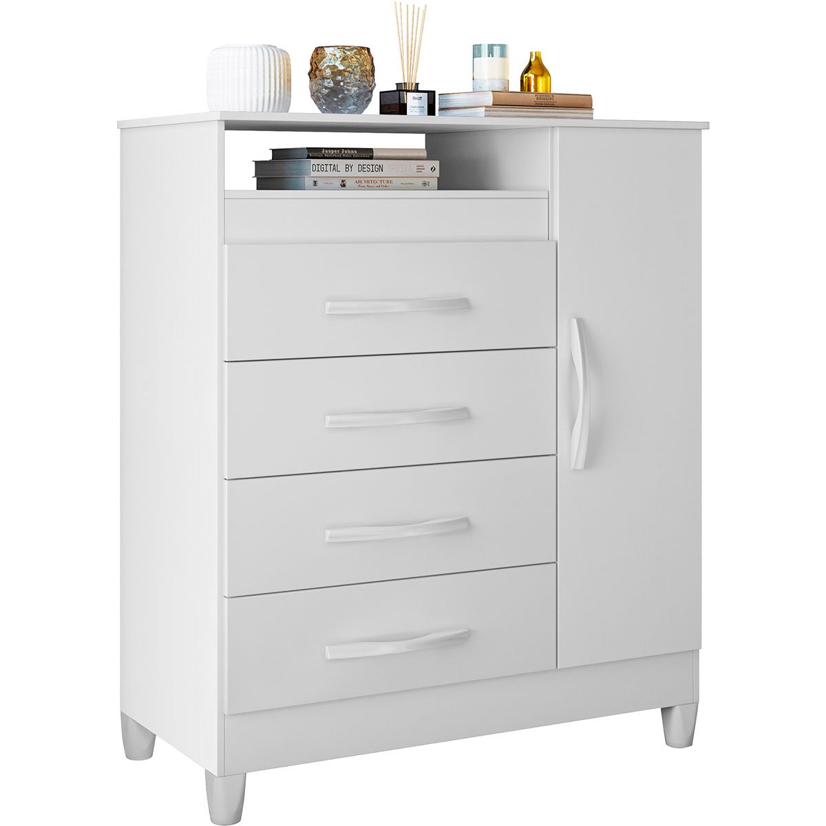 Cômoda Sapateira 4 Gavetas 1 Porta Nicho Duquesa Branco/Quadriflex