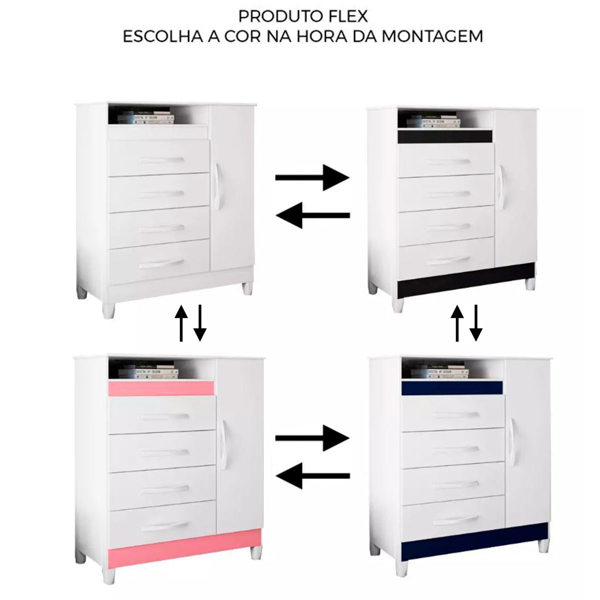 Cômoda Sapateira 4 Gavetas 1 Porta Nicho Duquesa Branco/Quadriflex