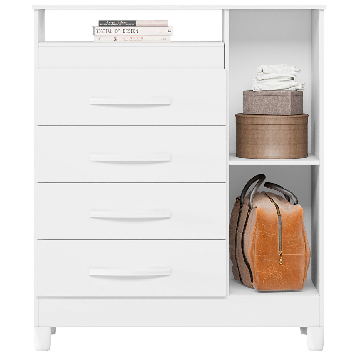 Cômoda Sapateira 4 Gavetas 1 Porta Nicho Duquesa Branco/Quadriflex